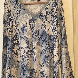 Blue and Gray Patterned Women's Top